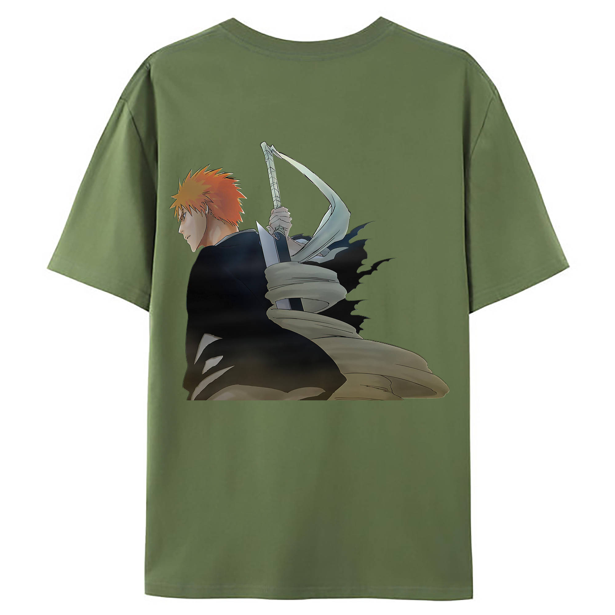 （画像用） ブリーチ 黒崎一護（くろさき いちご）BLEACH Kurosaki Ichigo 綿100％ メンズ半袖Tシャツ（バックプリント） 通気性